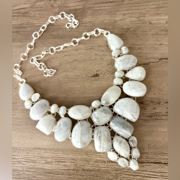 Jewelry - 925 MOON GODDESS Rainbow Moonstone Collar Bib Necklace